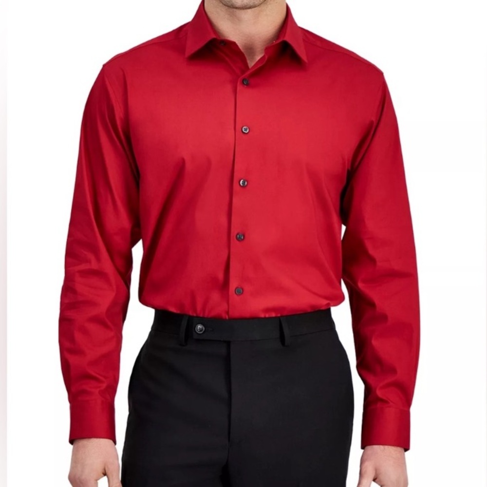 🎁Like New Alfani Regular Fit Men's Red L/S Dress shirt- Medium 15-15.5, 32-33